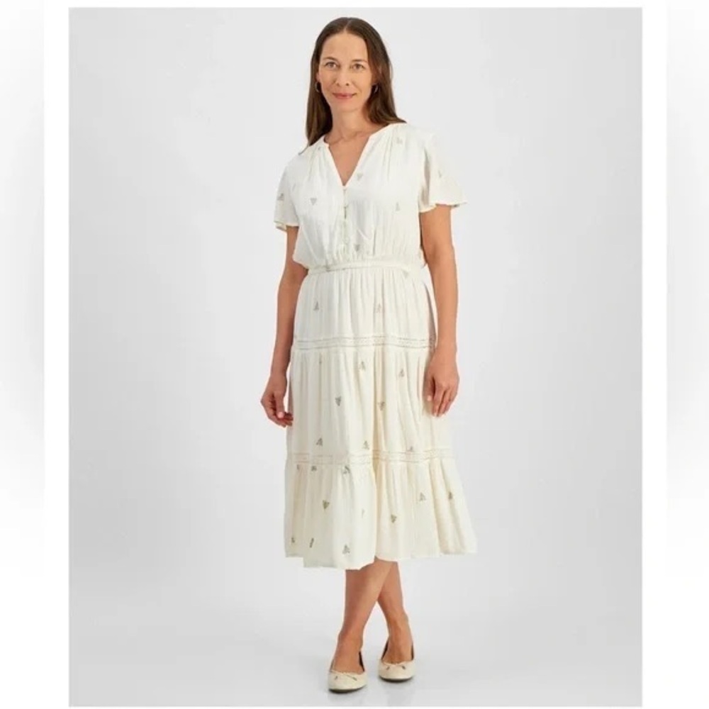 Style & Co. Cream Midi Dress with Subtle Embroidery